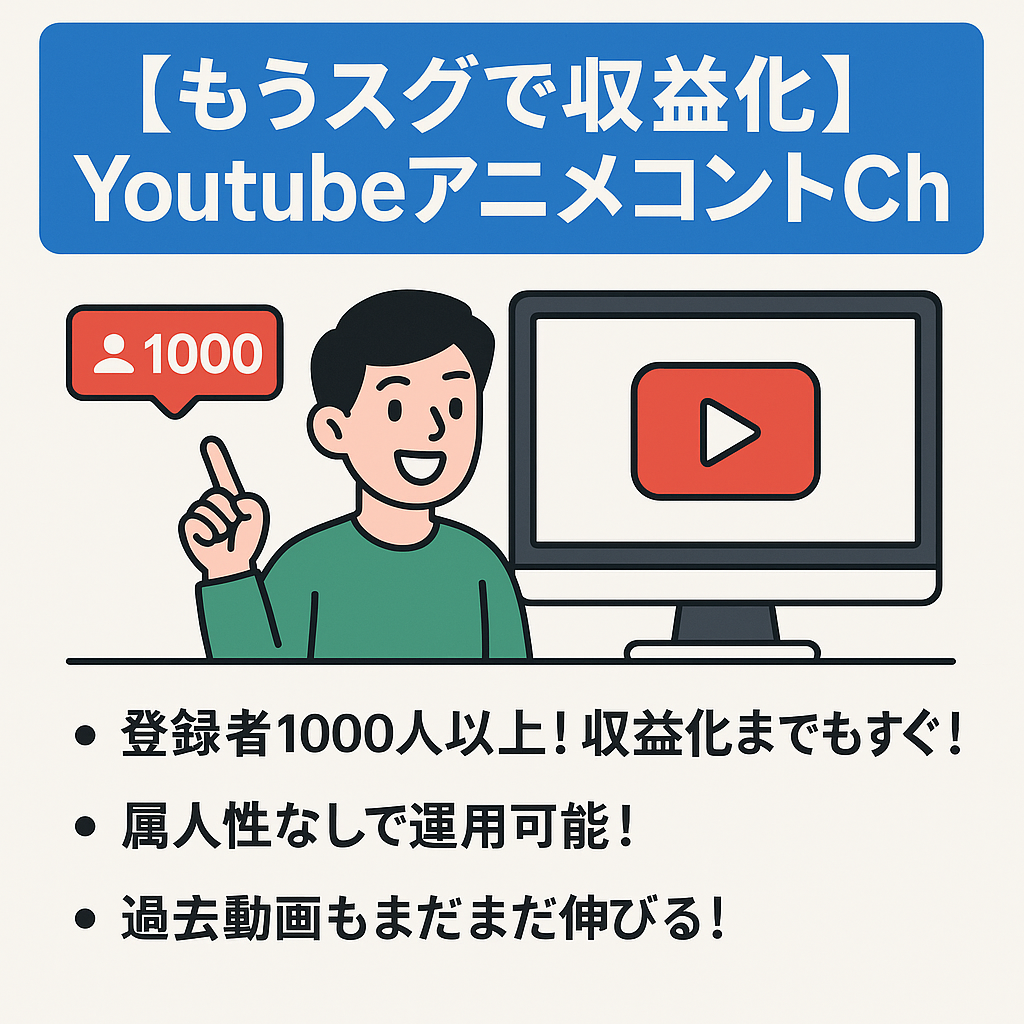 【もうスグで収益化】YoutubeアニメコントCh!登録者1000人以上！再生時間2000時間越え