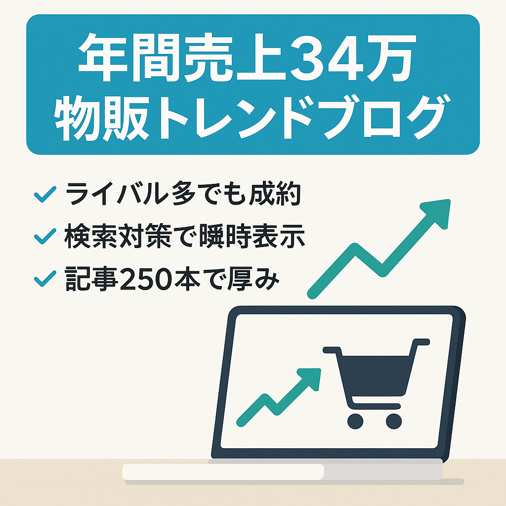 【最終値下げ！】【年間売上34万＆記事数250記事以上】物販が毎日売れているトレンドブログ
