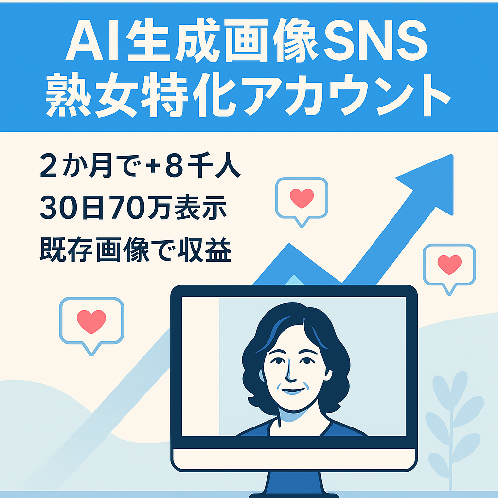 【2ヶ月でフォロワー8,000人増加】人気AI生成で新ジャンル熟女枠トップのアカウント【間近30日で70万インプレッション】