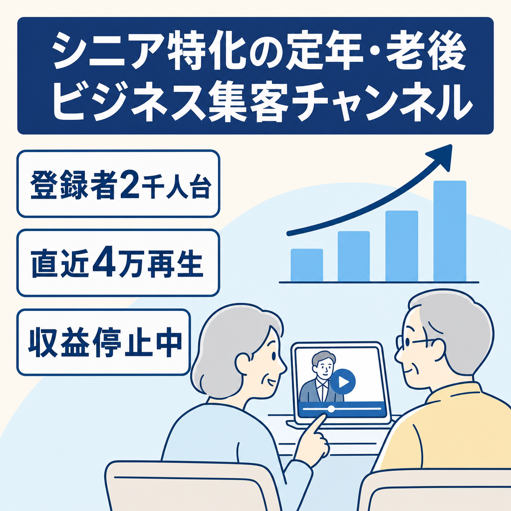 訳あり：【シニア特化】直近4万再生！定年・老後ビジネスの集客向け