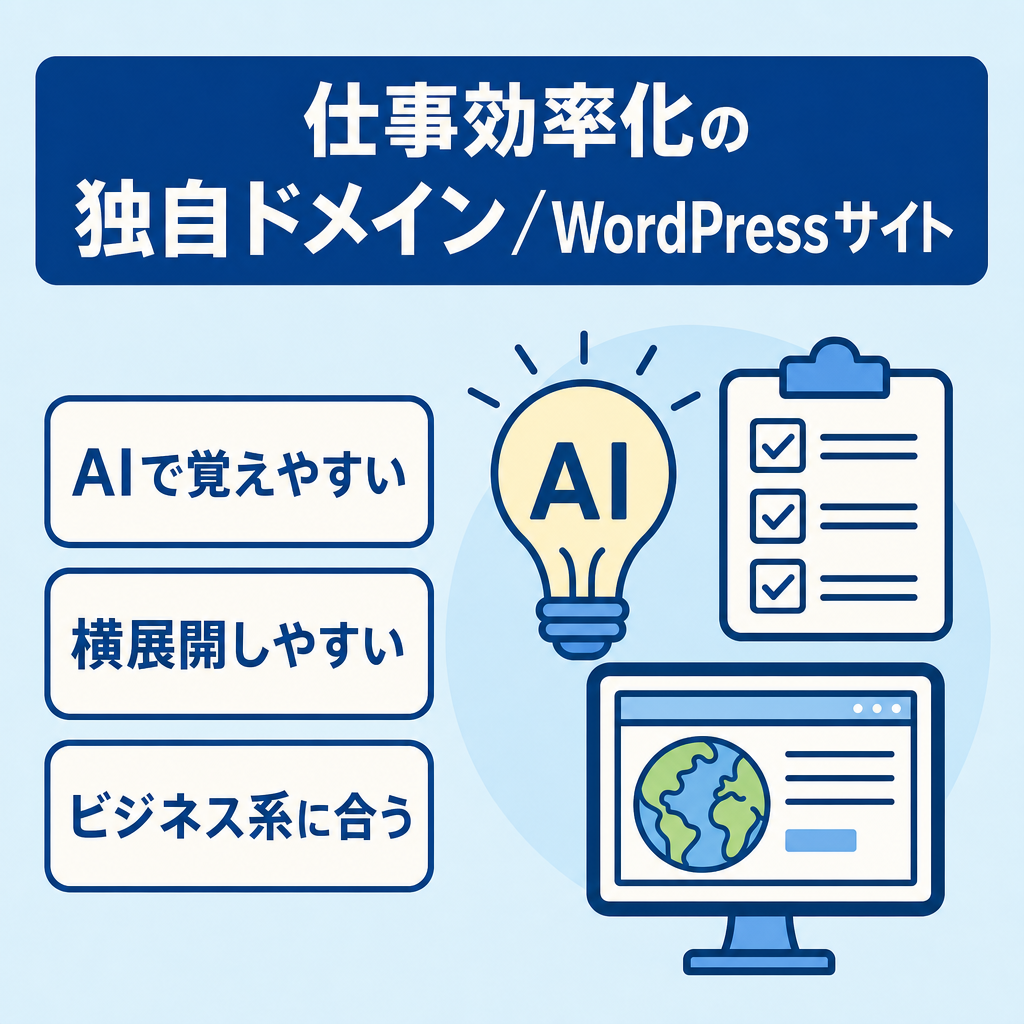 【仕事効率化ジャンル】AI連想の覚えやすい独自ドメイン+WordPressサイト一式