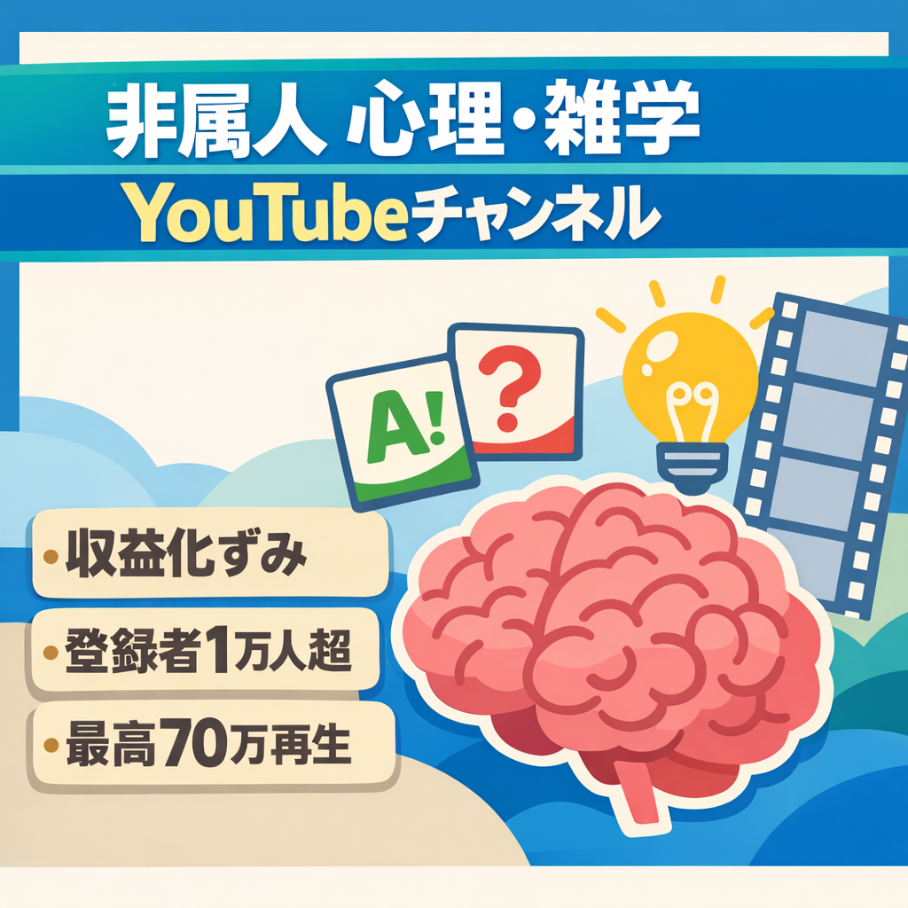 【収益化済／登録者１万人超／最高70万再生実績】非属人心理・雑学系YouTubeチャンネル