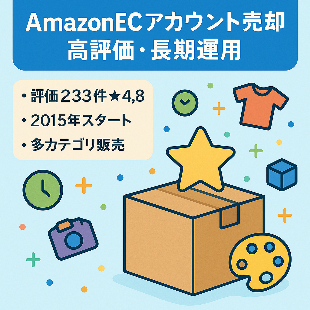 EC事業：Amazon【評価数223件】星4.8 の高評価 2015年から運用 ヘルス、ファッション、食品、雑貨など複数カテゴリーの販売実績