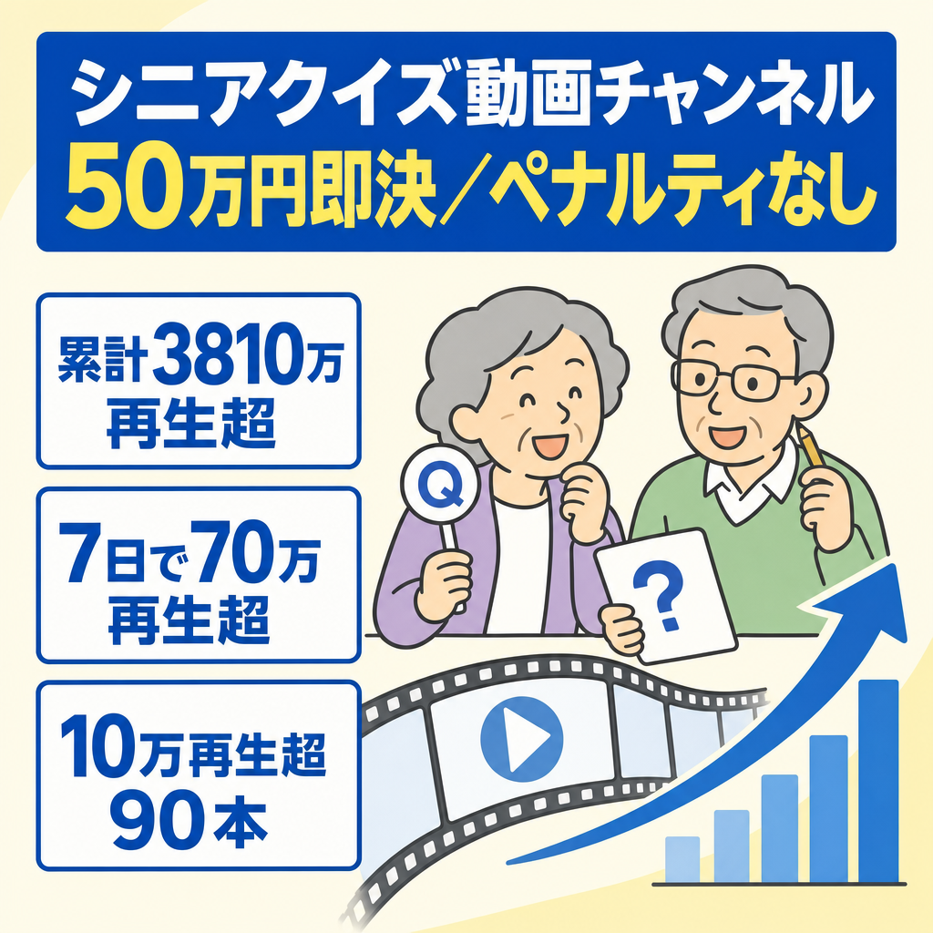 【50万即決】6ヶ月で10000人超！◆直近動画が7日間70万回超＆リアルタイム60分2万超連発中◆シニアクイズ系・非属人・ペナルティ無・YMM4データ譲渡