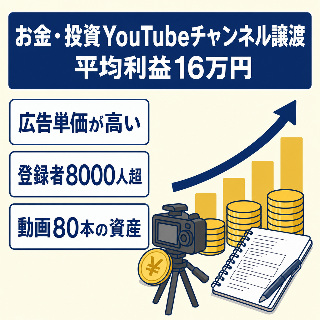 【平均利益16万円・RPM750円超】人気のお金・投資YouTubeチャンネル | 登録者8000人超 | 非属人 | AI台本作成マニュアル引き継ぎ可