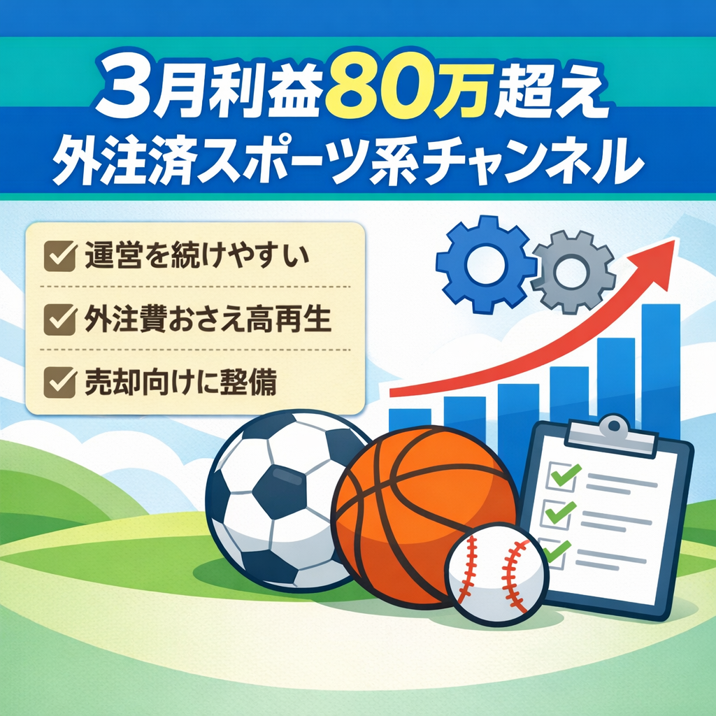 【3月利益80万超え】成長中のスポーツ系チャンネル【外注済み】
