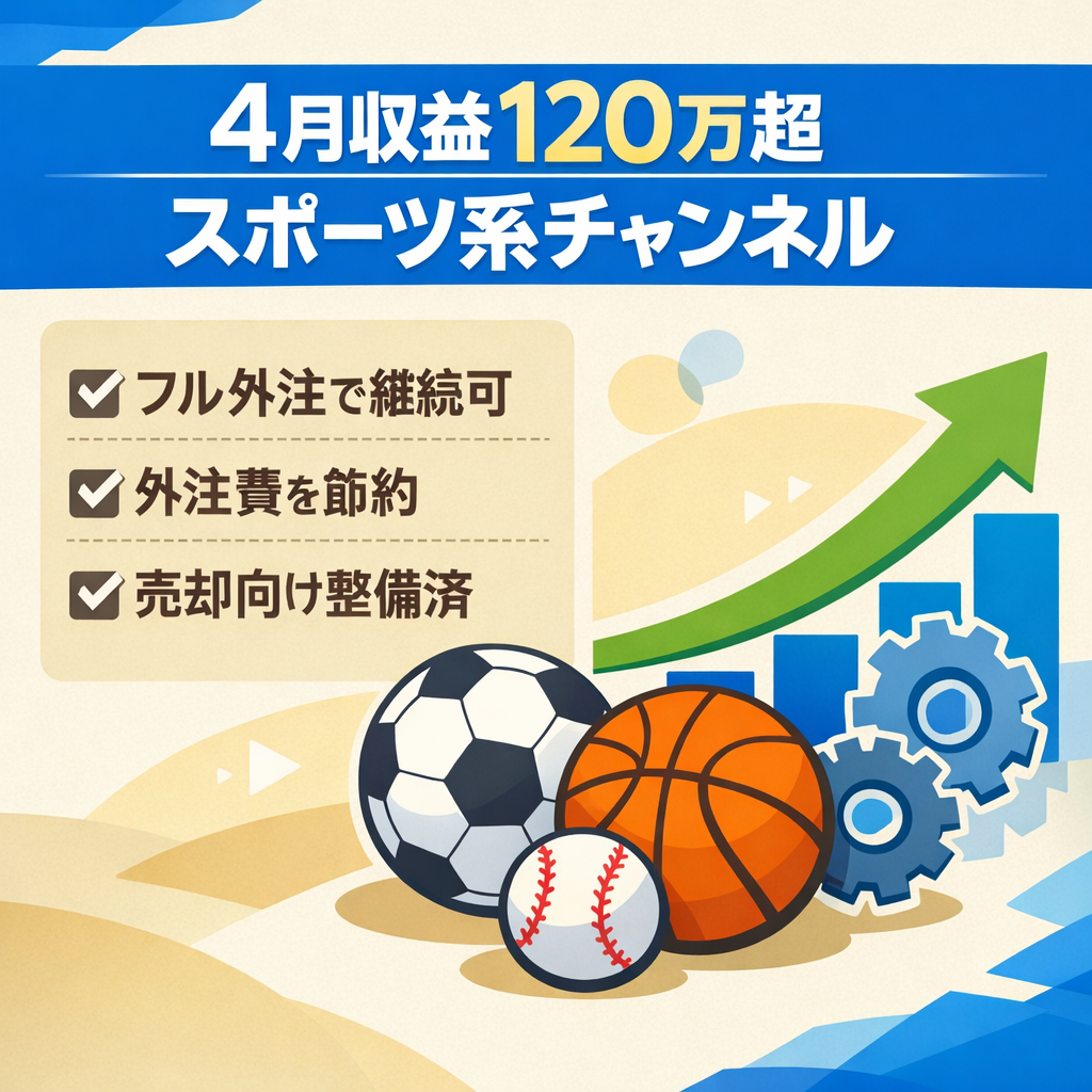 【4月収益120万超え】成長中のスポーツ系チャンネル【外注済み】
