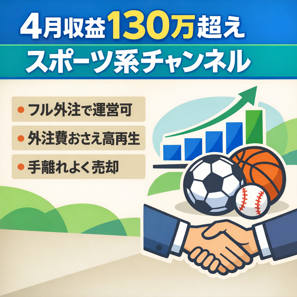 【4月収益130万超え】成長中のスポーツ系チャンネル【外注済み】