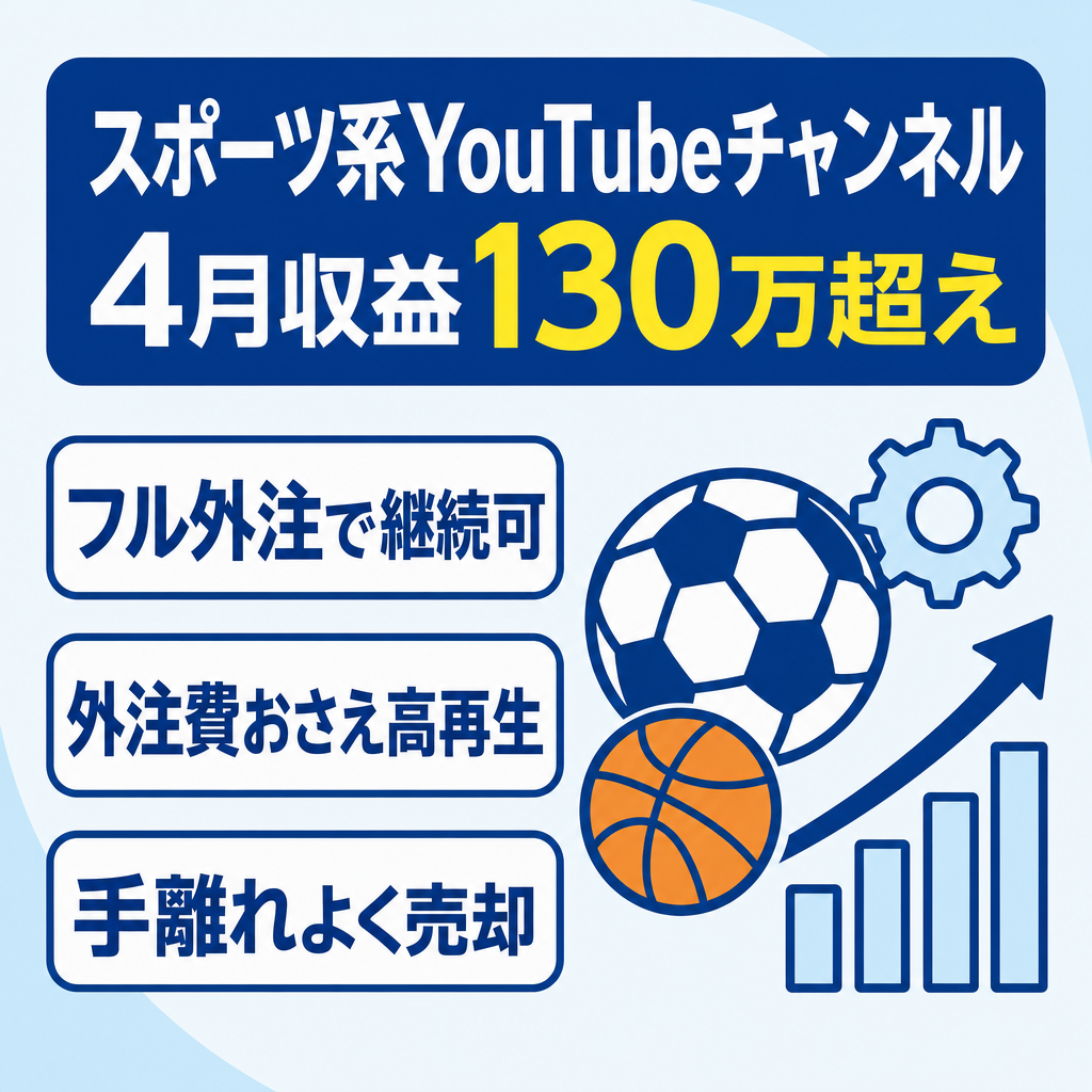 【完全外注・4月収益130万超え】成長中のスポーツ系YouTubeチャンネル【完全外注可・プロンプト一式譲渡】