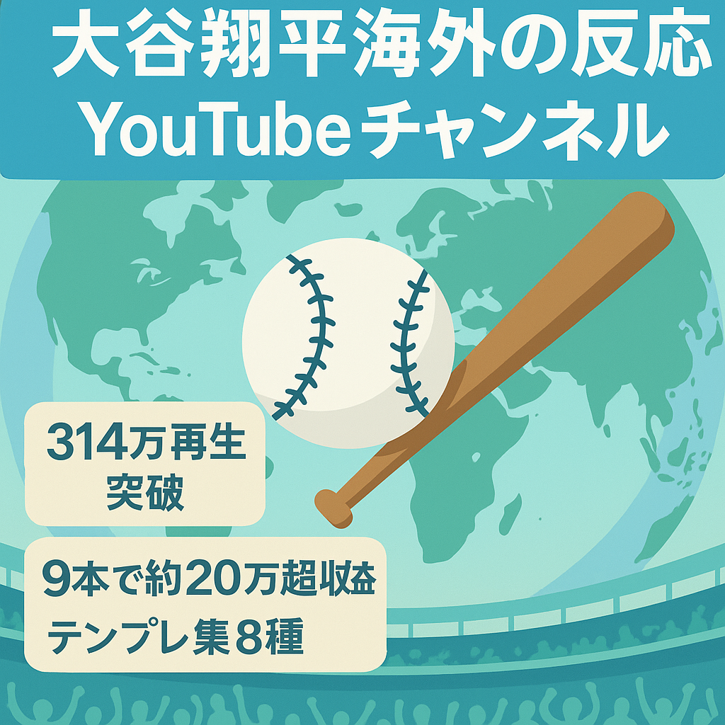 早い者勝ち！【高利益・ジャンル内人気チャンネル・外注化可能】　大谷翔平の海外の反応　YouTubeチャンネル