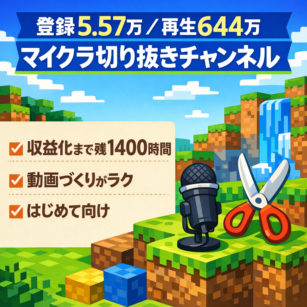 【チャンネル登録者5.57万】総再生回数644万回！youtube始めたい人におすすめ！マイクラ&切り抜き系
