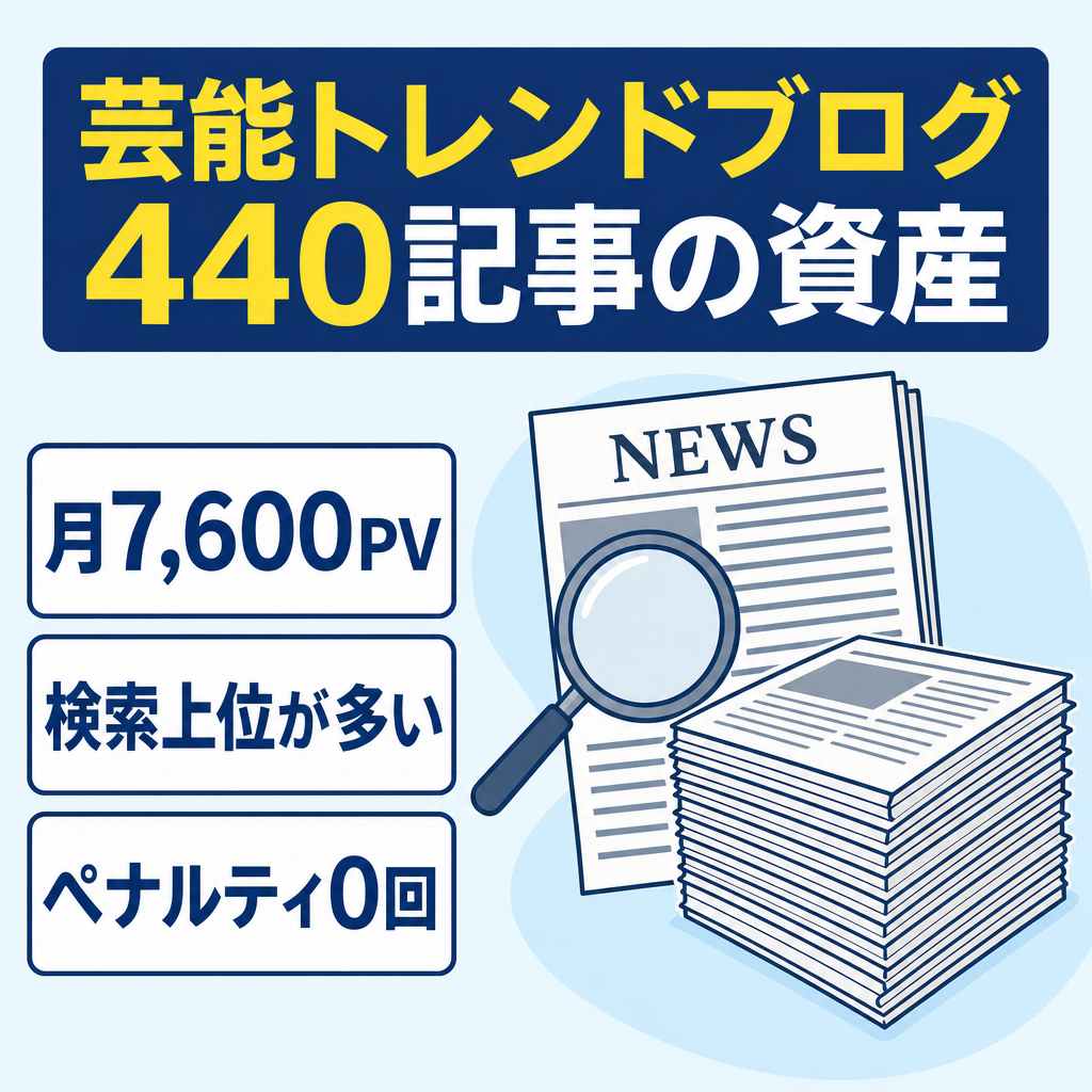 芸能・トレンドブログ｜440記事・検索上位定着記事多数・月7,600PV・ペナルティ0回・現在更新停止中