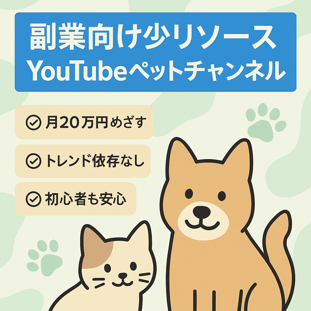 【副業で月20万円以上狙える】少ないリソースで運営可能なペットチャンネル