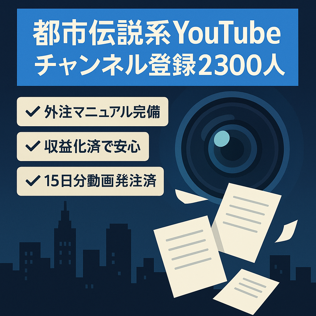 【収益化済】登録者2300人超・都市伝説系YouTubeチャンネル。外注体制＆各種マニュアル完備