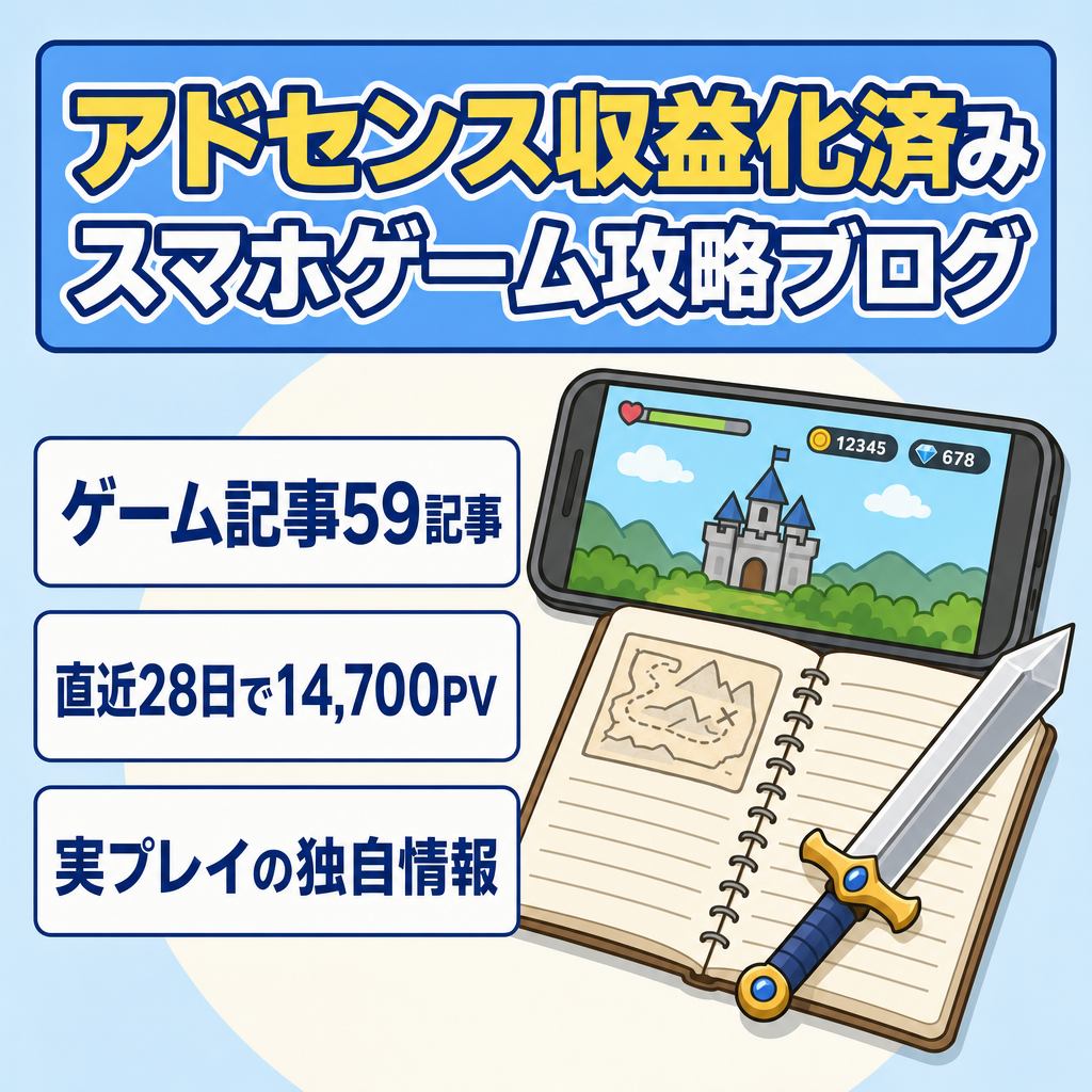 【直近28日間14,700PV・59記事】アドセンス収益化済みのスマホゲーム攻略・紹介ブログ