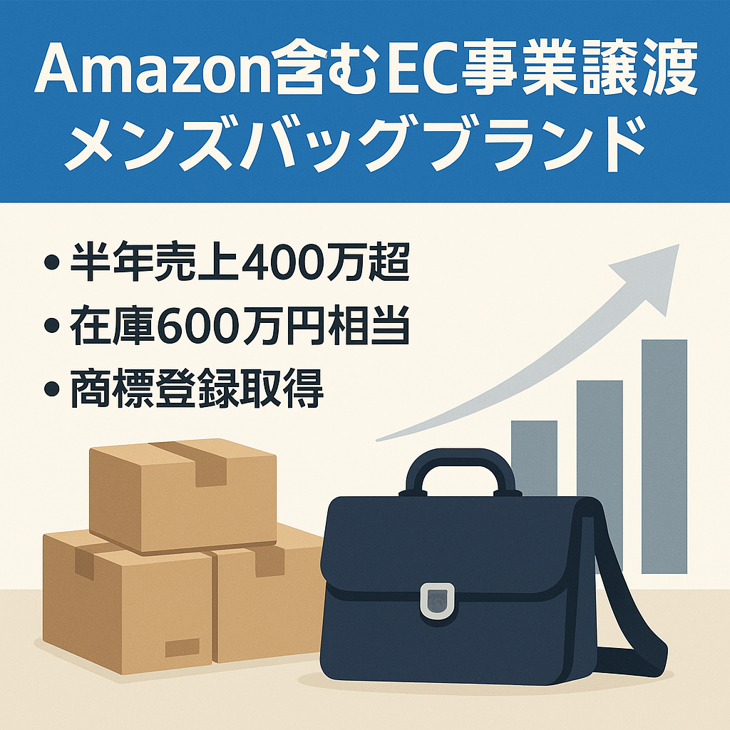 【直近６ヶ月で売上400万超えAmazonアカウント含むEC事業譲渡】【600万相当の在庫付き】【商標登録ブランド】【メンズファッション(バッグ)】