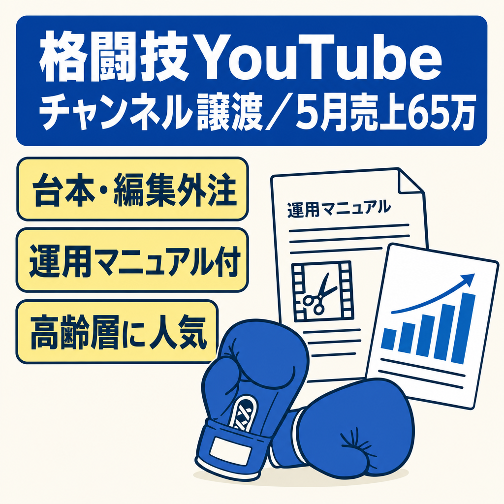 【5月売上65万+BRM収益】高齢世代に人気！右肩上がりの格闘技YouTubeチャンネル【外注先譲渡/5月RPM460円】