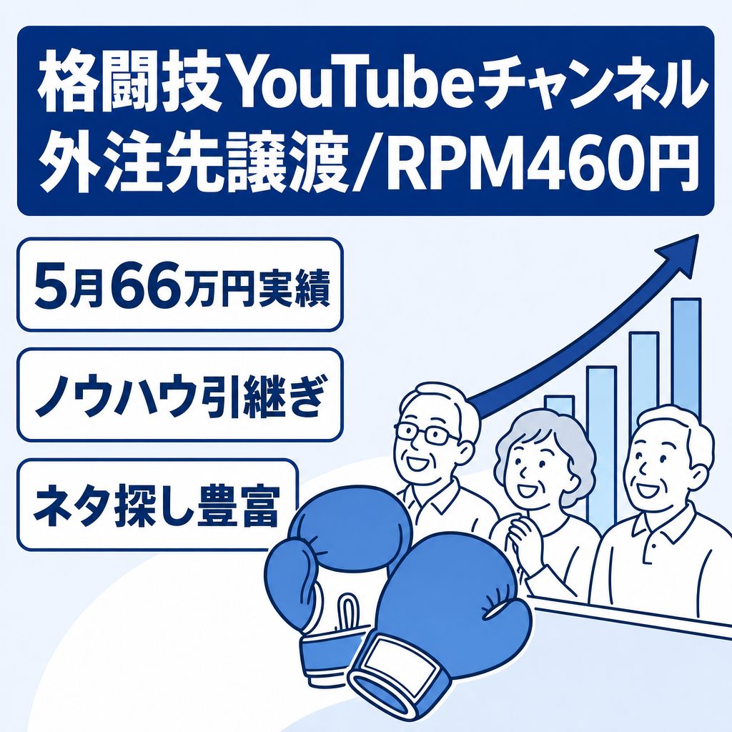 【5月66万円】高齢世代に人気！右肩上がりの格闘技YouTubeチャンネル【外注先譲渡/RPM460円】
