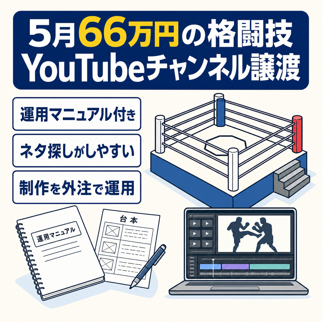 【5月66万円】高齢世代に人気！話題の尽きない格闘技YouTubeチャンネル【外注先譲渡】