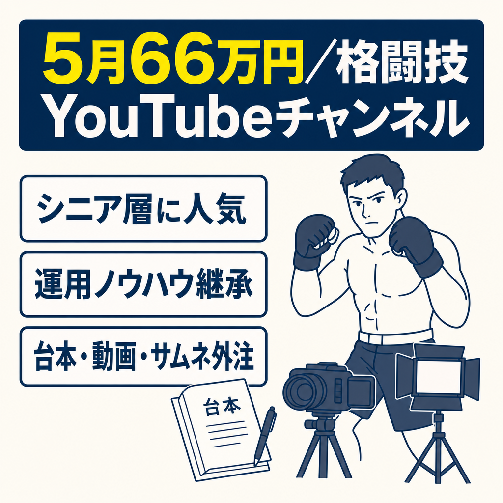【5月66万円】シニア世代に人気！話題の尽きない格闘技YouTubeチャンネル【外注完備】