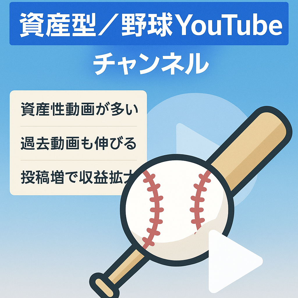 【野球ジャンル】資産性が高いチャンネル！ほぼ放置でアドセンス収益数万円！投稿増加で収益拡大見込みあり！