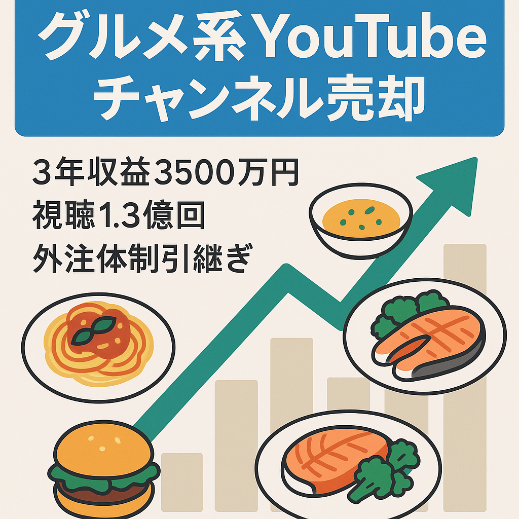 【収益35,000,000円/3年間！視聴回数 1.3億回！競合チャンネル無し！】Youtubeチャンネル登録者数29万人 グルメ系非属人性ジャンル・外注組織引継ぎ可能