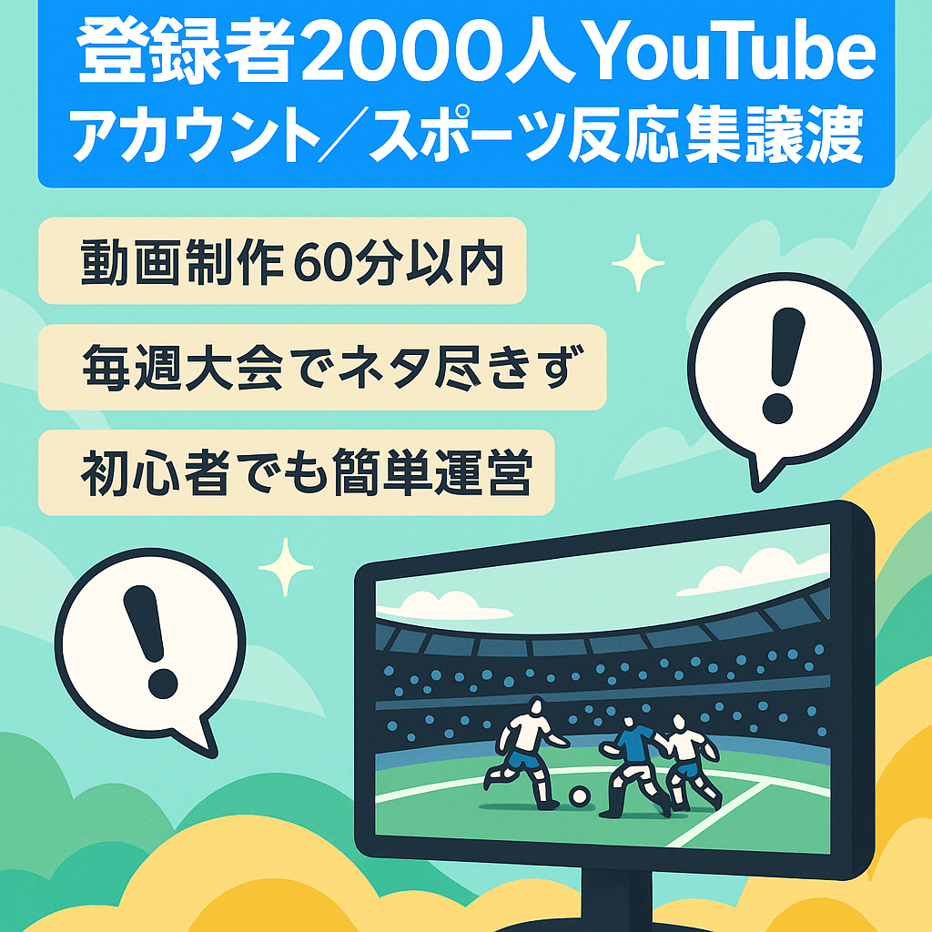 【登録者数2000人】人気スポーツの反応集YouTubeアカウント譲渡 【フル外注可/属人性無し】
