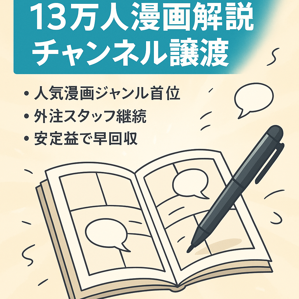 【安定収益/将来性アリ】チャンネル登録13万人の漫画解説系チャンネルの譲渡【影響力/外注引き継ぎ可能】