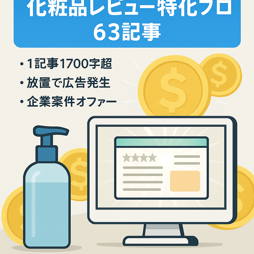 【4日夜取り下げます】ありがとうございました！化粧品レビュー63記事！1記事3,000円として189,000円分！特化なので資産性あり