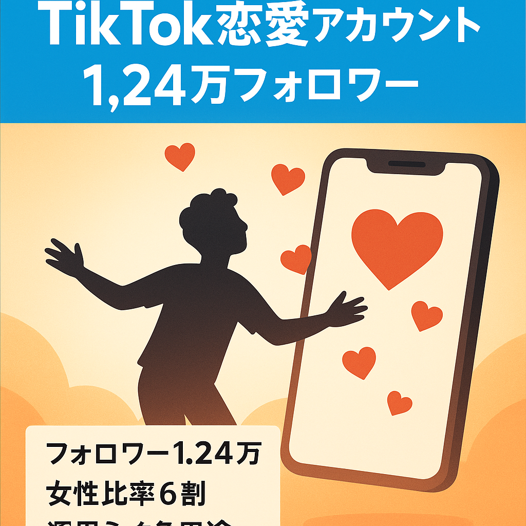 【最安値】【TIKTOKフォロワー12400人！恋愛アカウント】マネタイズ、実績、集客など使用用途は多いです！！