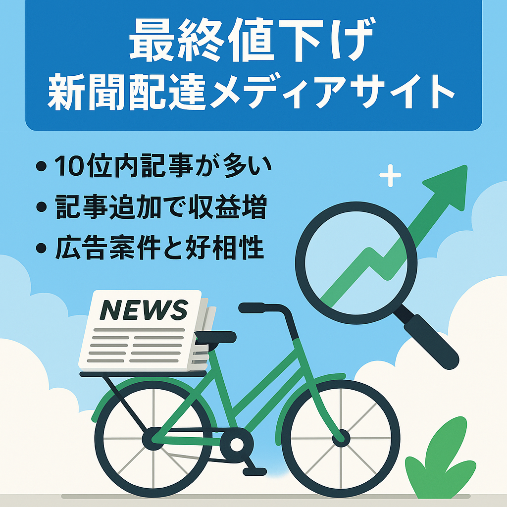 【最終値下げ】新聞配達に関する特化メディアサイト！検索順位1ケタ多数！