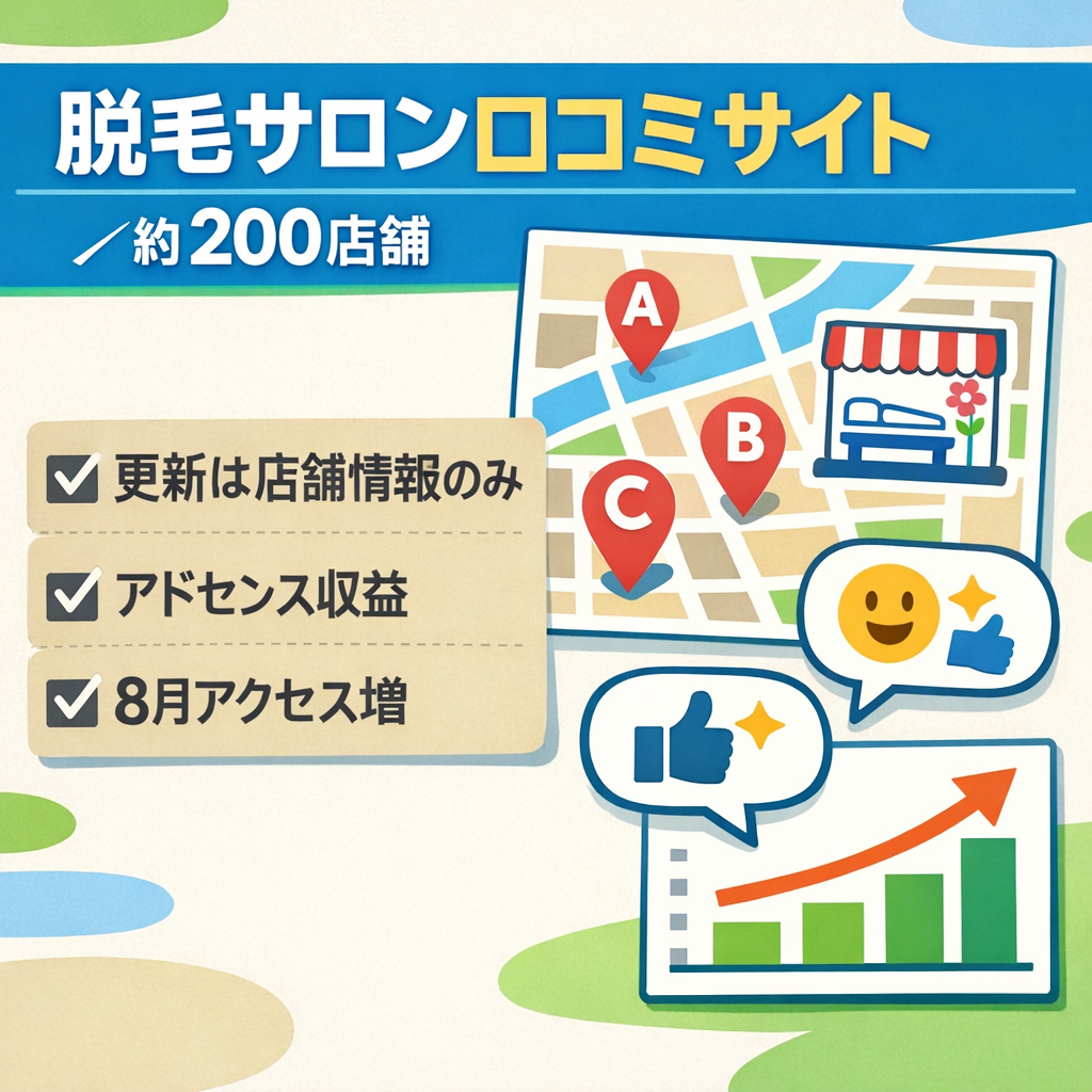 特定の脱毛サロン特化の口コミサイト（記事数＝店舗数200前後）