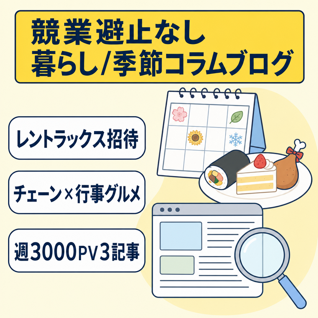 【ドメイン＆競業避止期間なし】レントラックススカウト&他ブログで週約3000pv記事（2025.1月最終週から2月第1週）！暮らし・季節のオリジナルコラム集【値下げ◎】