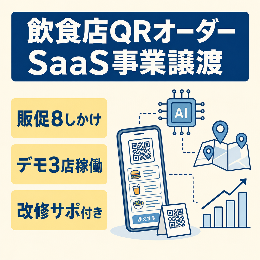 【SaaS事業譲渡】飲食店モバイルオーダー AI・MEO・経営分析搭載