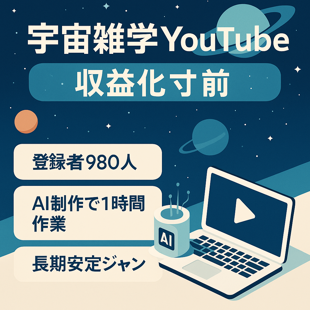 【収益化寸前/格安/登録者数980人！】AIを使い１日１時間の作業で投稿している宇宙雑学系のYouTube