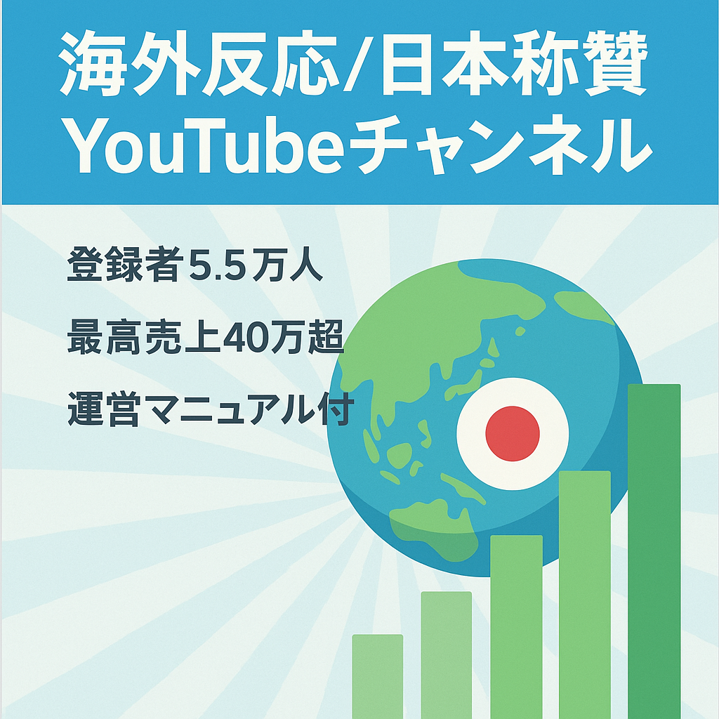 【最高売上月40万以上】登録者数5.5万人　トレンドの海外の反応・日本称賛系チャンネル【運営マニュアル完備】