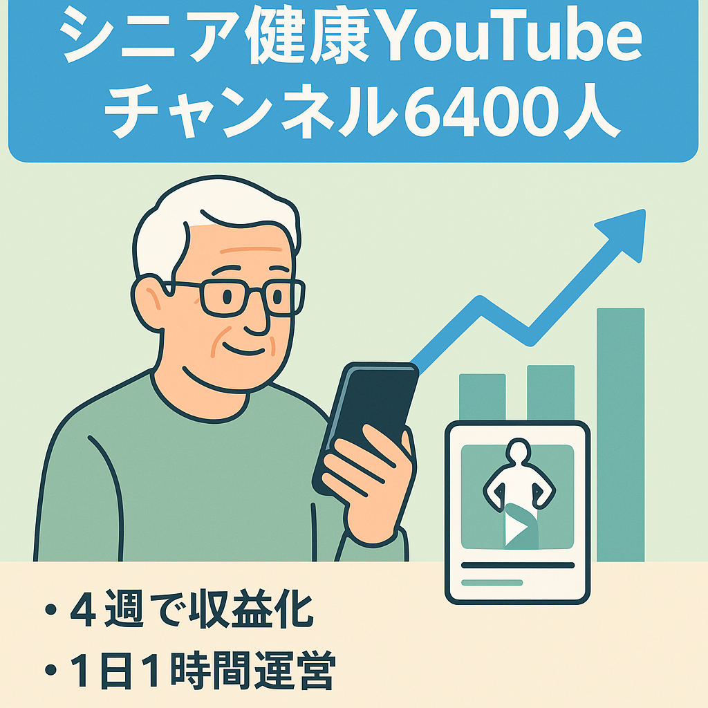 【登録者6400人！最高月収10万円！】｜シニア向け健康ch｜AIで作業｜広告収入×アフィリ展開で伸びしろ◎【即決あり】