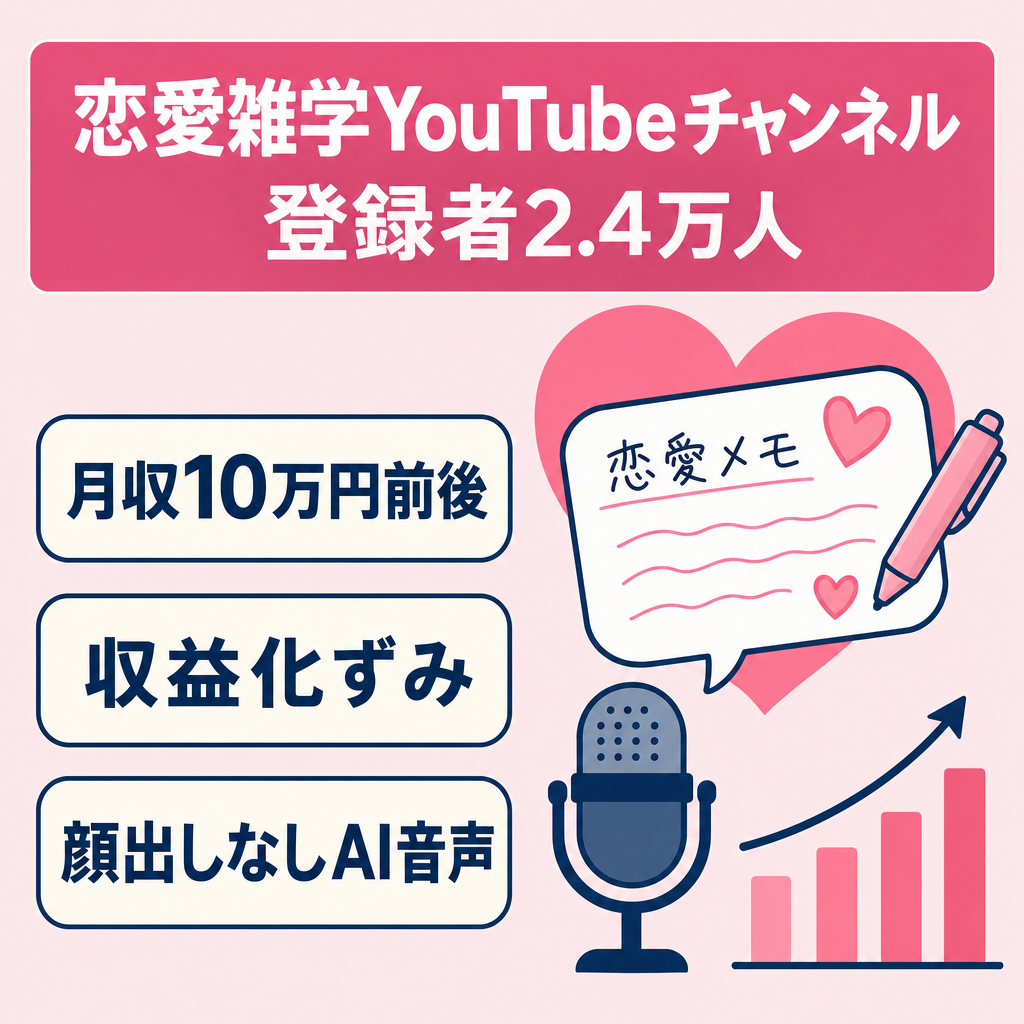 【登録者2.4万人】恋愛雑学ch | 月収10万円超え | 収益化済み