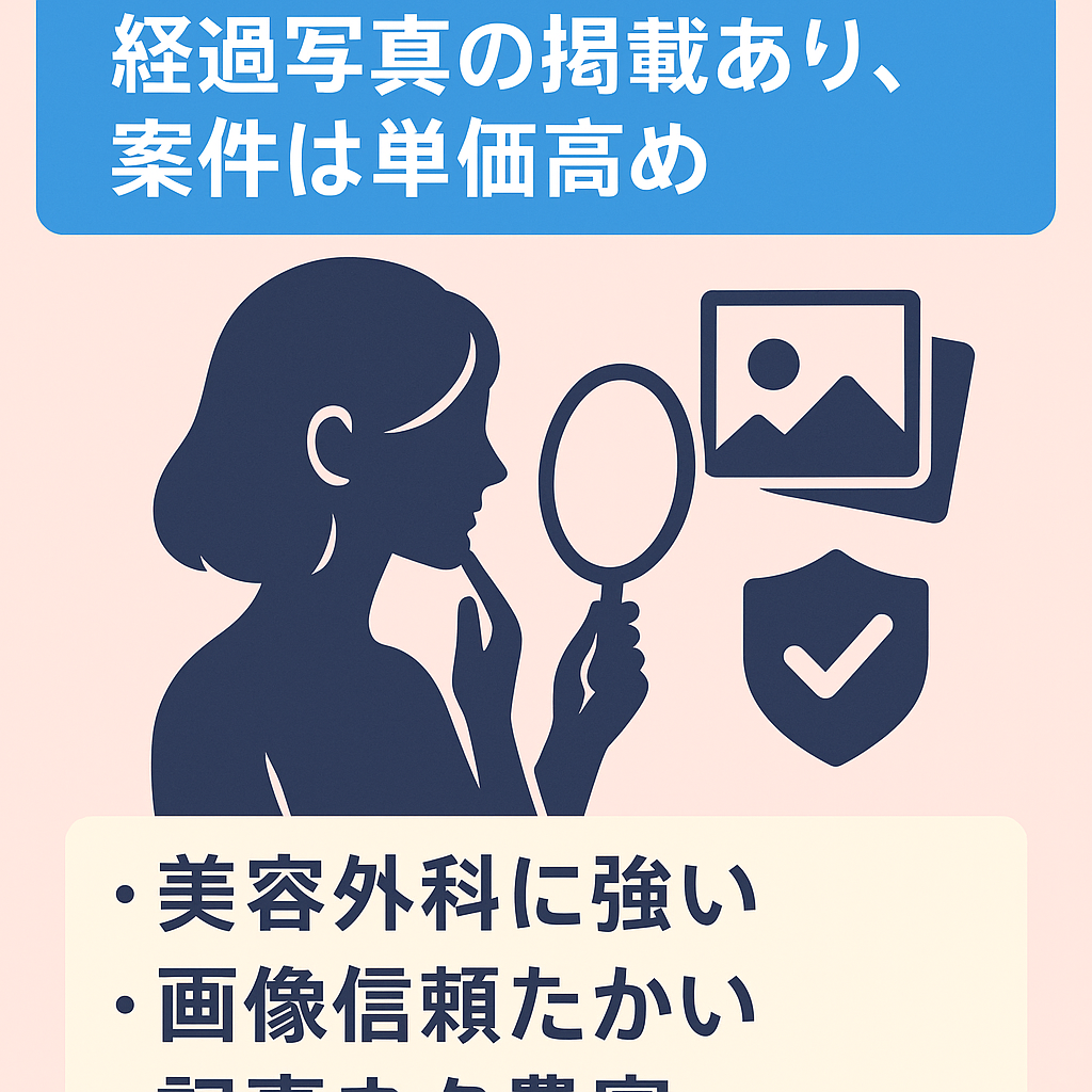 【美容関連のサイト】経過写真の掲載あり、案件は単価高め