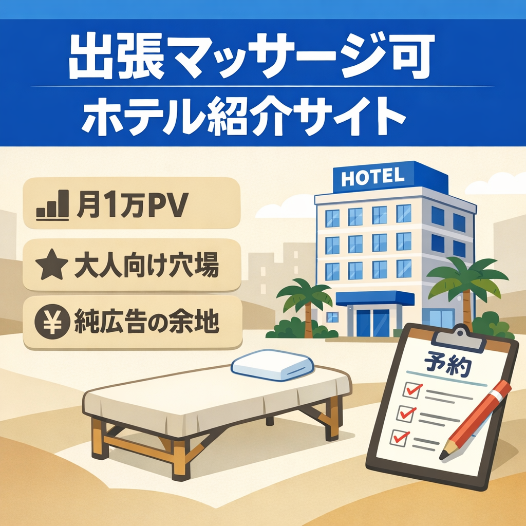 【1万PV/月】出張マッサー等が呼べるホテルを紹介しています。