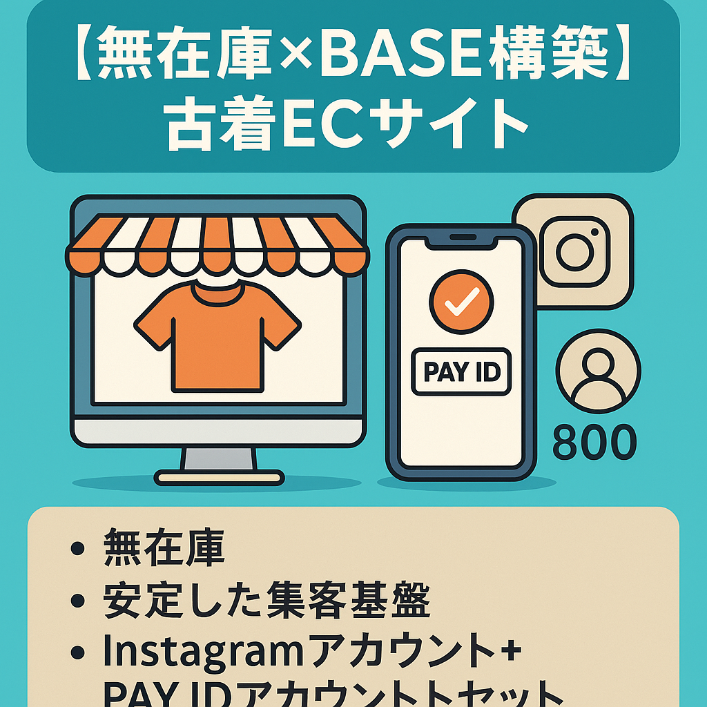 【無在庫×BASE構築】PAY ID経由で集客継続中の古着ECサイト｜インスタ800名超フォロワー付き！