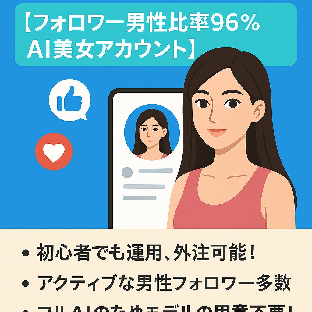 【１日15分初心者でも運用ok】【フォロワ男性比率96％AI美女アカウント】【収益化選択肢多数あり】