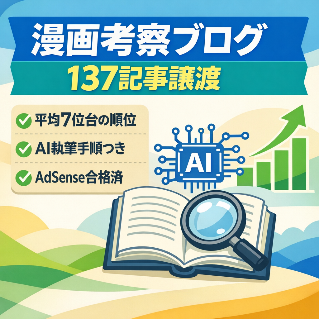 【平均7位台の検索順位】漫画考察ブログ 137記事｜新型AI執筆フロー・プロンプト一式譲渡｜AdSense合格済・PV急増実績あり