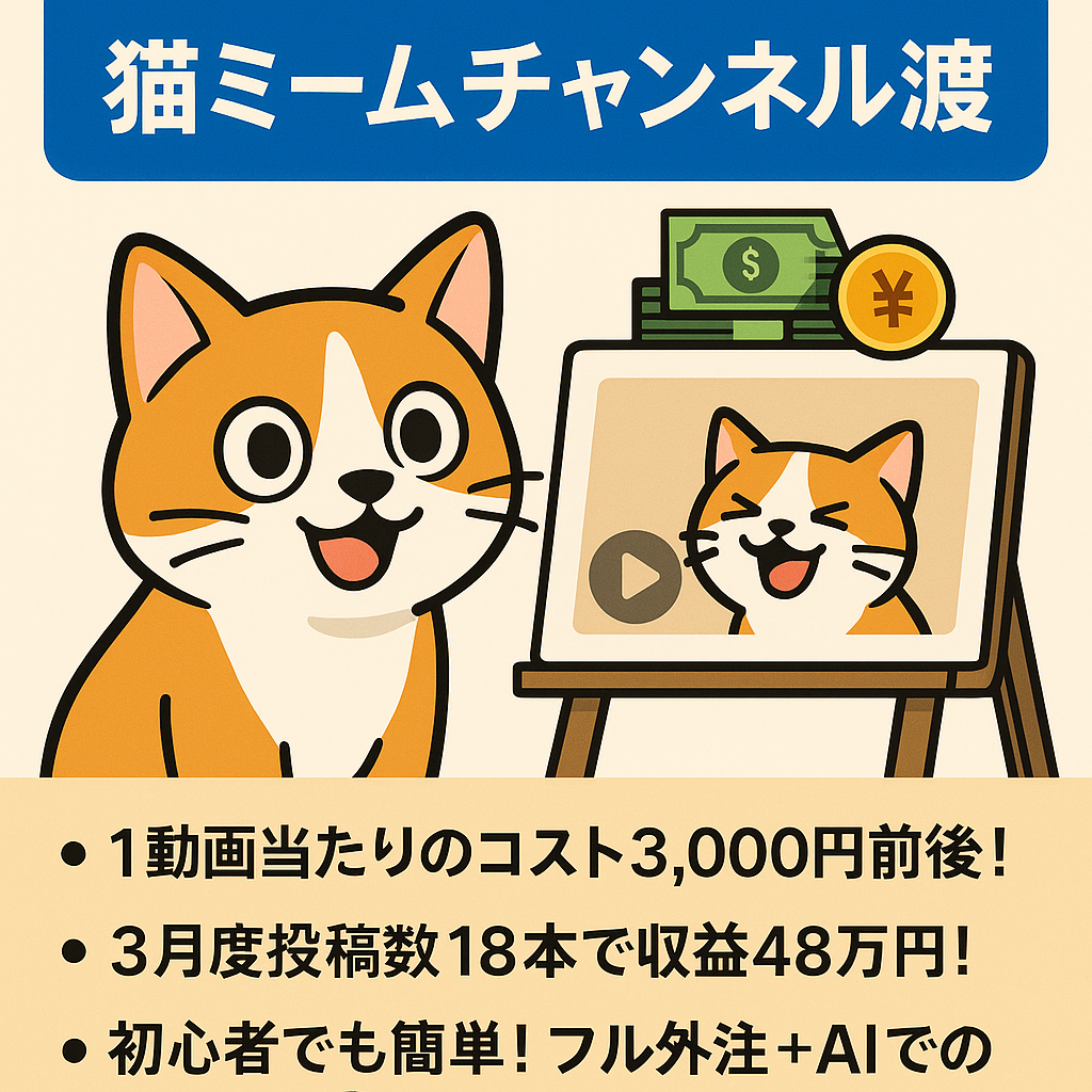 【登録者数2.9万人・3月度収益48万円・利益率75～90％】世代問わず人気の猫ミームチャンネル２つ譲渡【早期購入希望者優遇】