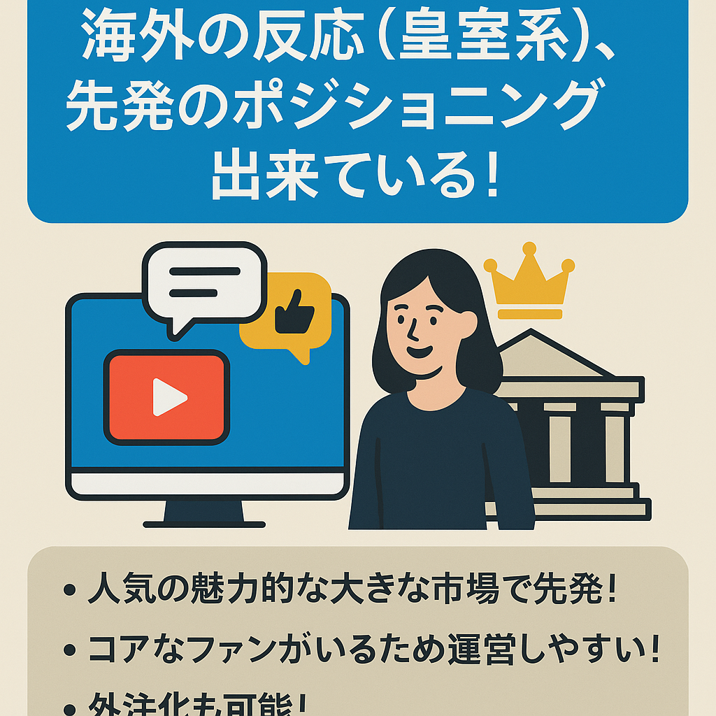 【直近67万円】魅力的で大きな市場の海外の反応（皇室系）チャンネル。先発のポジショニング出来ている！