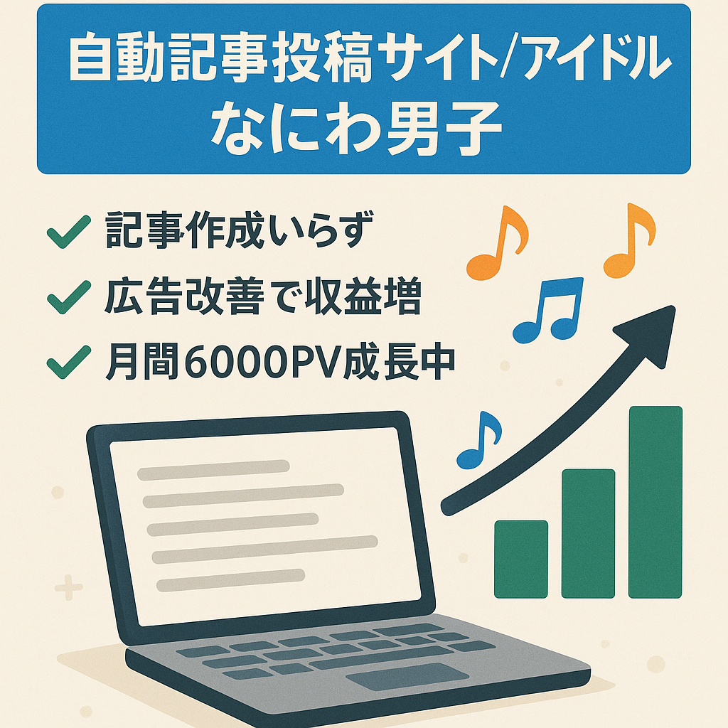 【月間6000PV上昇中】人気アイドルなにわ男子の自動記事投稿サイト　記事の作成の必要なし。