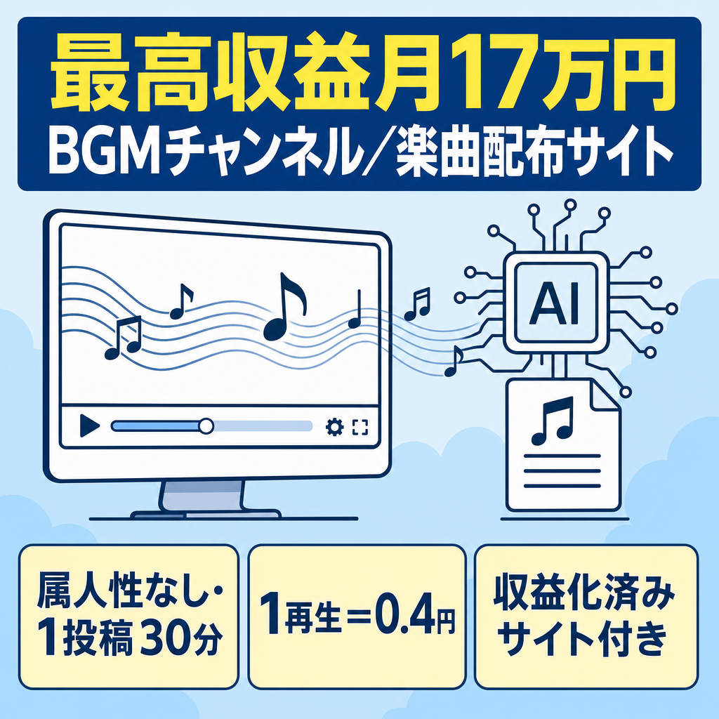 【最高収益 月17万円】属人性なし(AI作曲)の作業用BGMチャンネルと楽曲ダウンロード用サイト