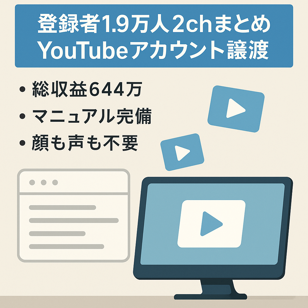 【総収益644万円】登録者19000人の2chまとめ系YouTubeアカウント譲渡