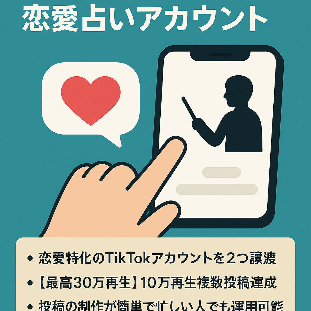 【TikTokフォロワー合計6,600人以上】恋愛占いアカウント/顔出しなし/属人性なし/知識不要/アカウント2つ譲渡