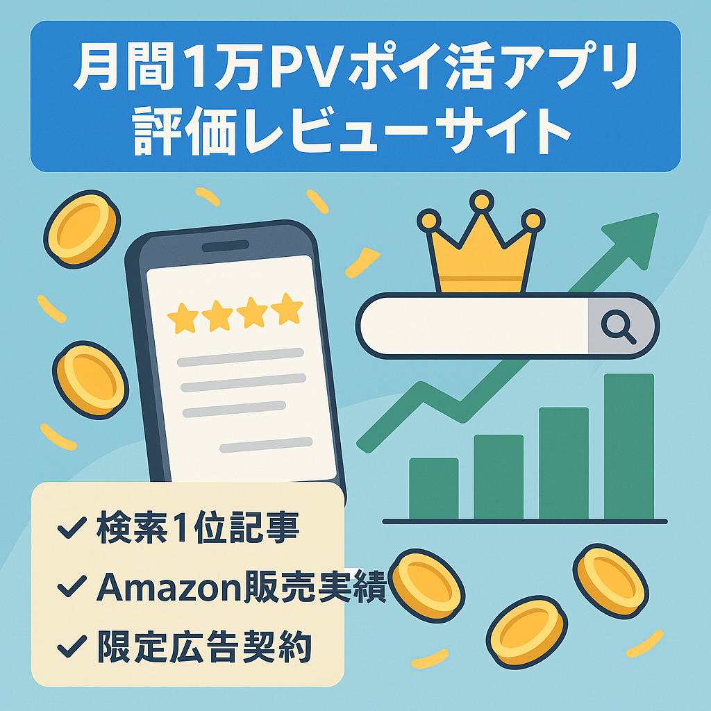【2022年7月10,000PV突破】ポイ活アプリに特化した評価・レビュー系メディア！SEO1位記事あり！